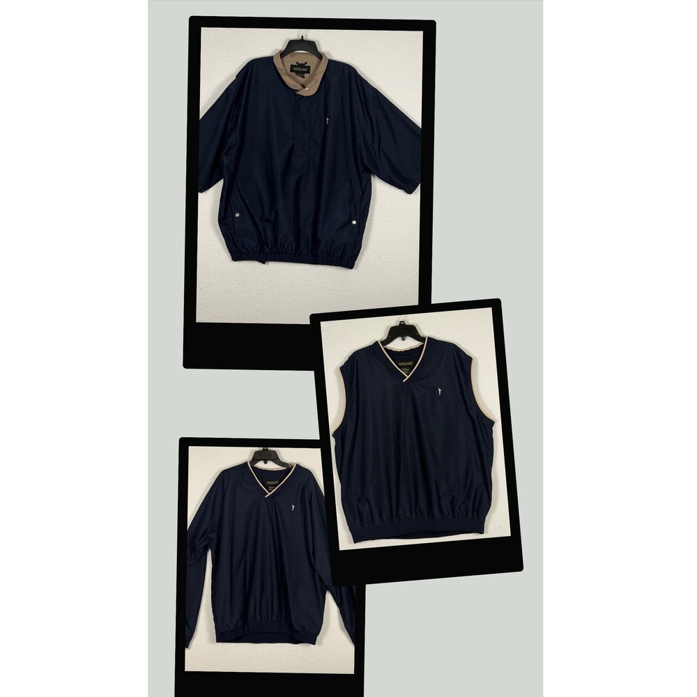 Austin Golf Tour Collection Mens Navy Blue Set Windbreaker & Pullover & Vest XL